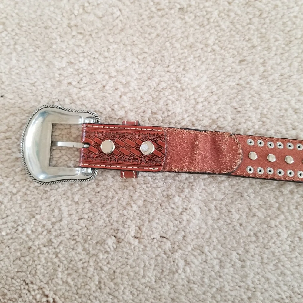 Nocona Kid's Rhinestone and Concho Leather Cow Hair Belt Size 22